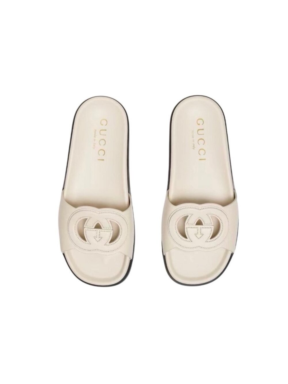 Gucci Interlocking GG Cut‑Out Leather Slide Sandals Ivory EU39 816334